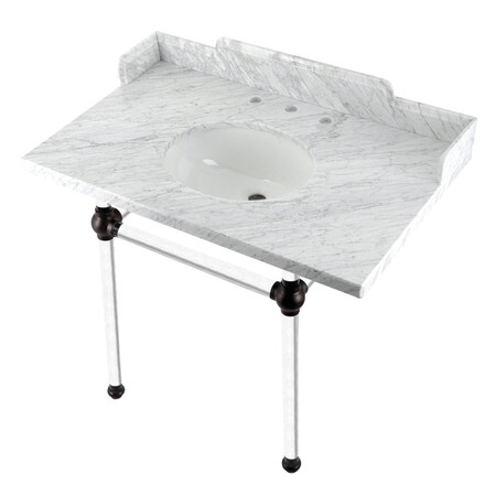 Kingston Brass 36 Carrara Marble Console Sink with Acrylic Legs, Marble WhiteOil Rubbed Bronze LMS3630MA5